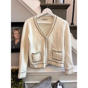 La Flor Seoul White Thick Stitch Cardigan Sweater sz M EUC